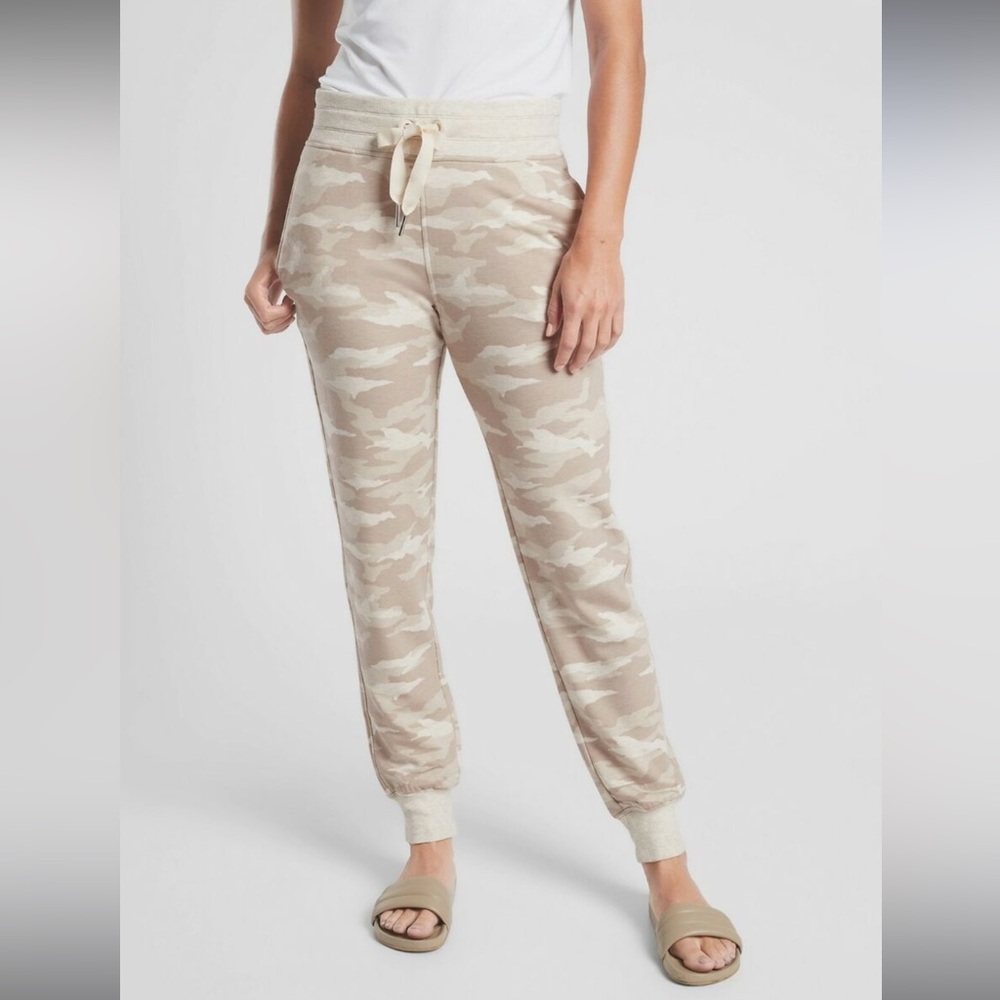 Athleta Balance Oatmeal Heather Printed Jogger Pants Size Medium #599751